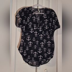 Women's "Live for Truth" Navy Blue and White Anchors cap sleeve blouse Sz L
